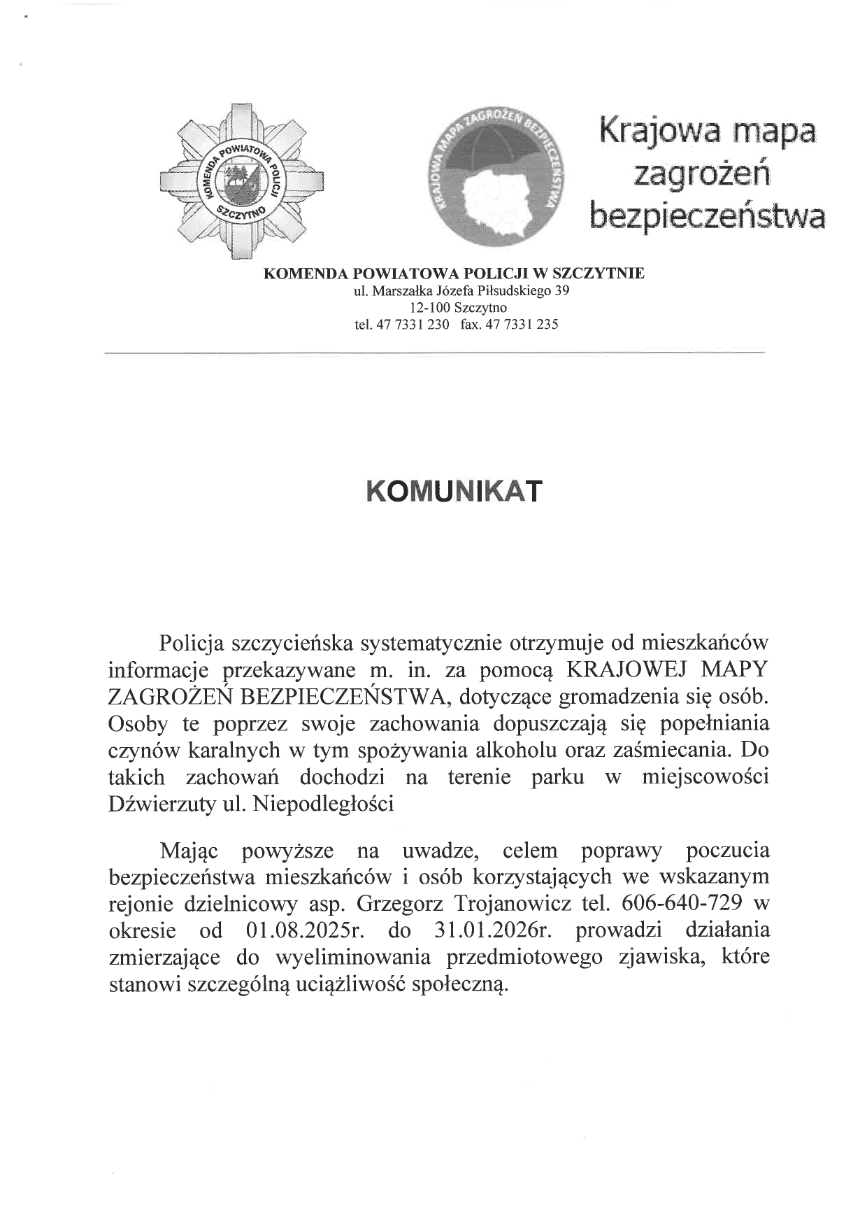 Komunikat Policji 